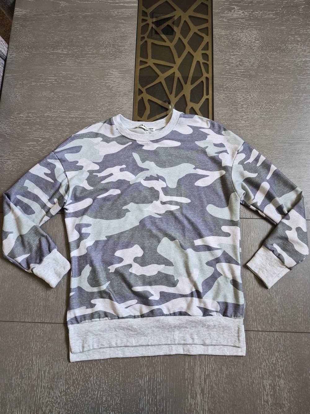 Camouflage Crewneck Sweatshirt in Gray & Light Green